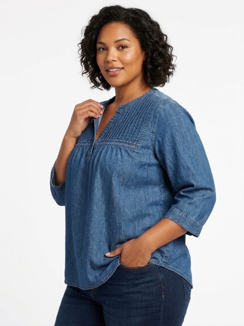 Vermont Country Store Plus Size Blue Denim Tunic Top